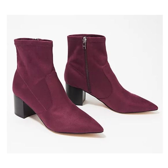 Marc Fisher Burgundy Microsuede Jerica Stretch Ankle Sock Boots - Picture 1 of 11